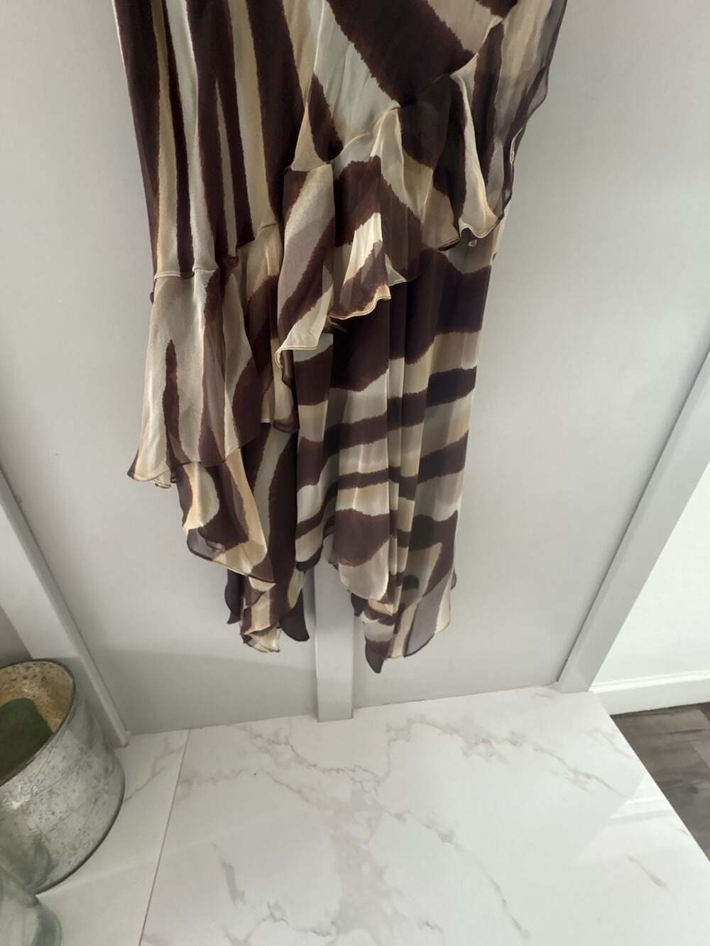 Ralph Lauren Ruffled Skirt Size 8 Brown Zebra Print Silk Midi - Picture 3 of 11